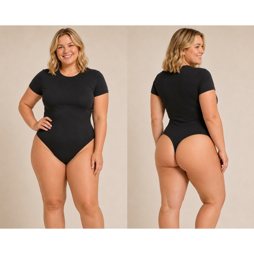 SKIMS Black Short Sleeve Crewneck Bodysuit